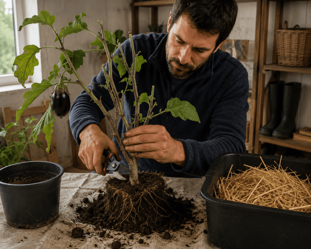 hivernage d'un pied d'aubergine